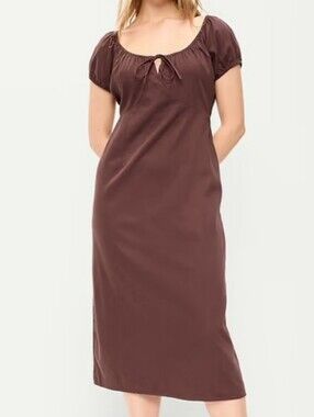 NWT - Old Navy Cotton Short-Sleeve Scoop-Neck Brown Midi Dress - Size M Tall